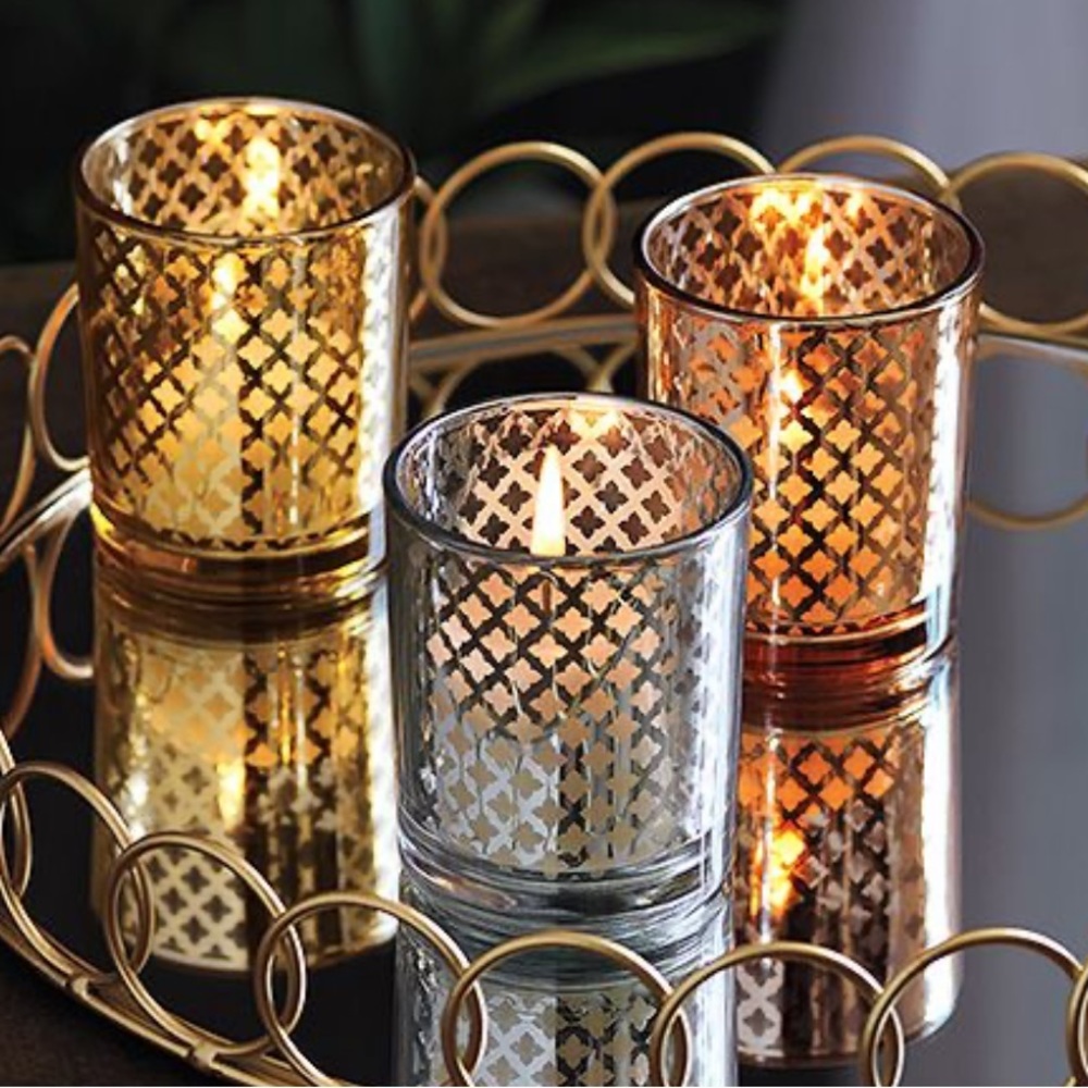 NEW Avon Autumn Romance Tea Light Holders Set of 3 Gold, Silver, and Rose Gold